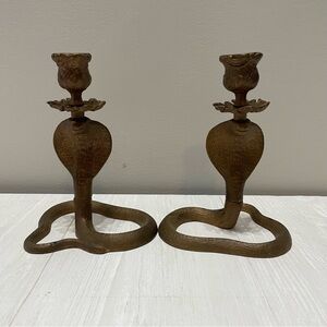 Brass Cobra Candle Holders Set Of 2 Heavy Solid Brass 7”